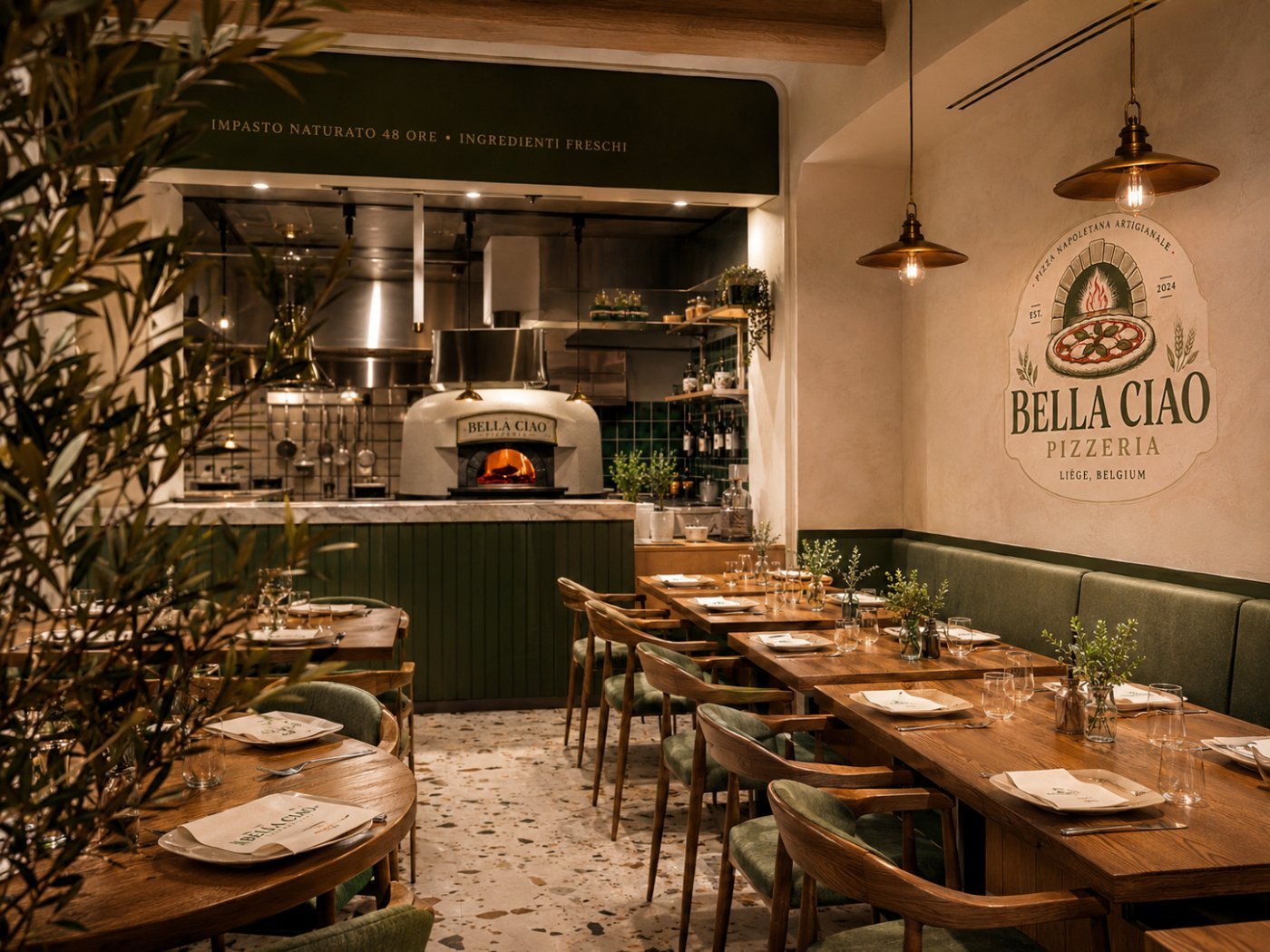 Salle intérieure de la pizzeria